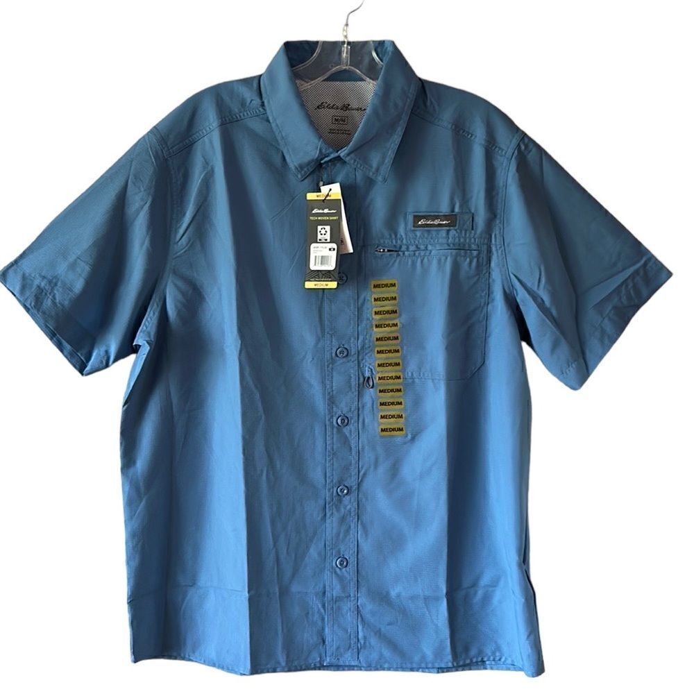 NEW Eddie Bauer Mens Blue Tech Woven Shirt